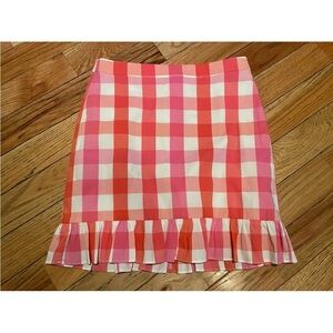 J Crew Womens Size 6 Pink Plaid Ruffles Gingham Pattern Pencil Skirt Casual NWT